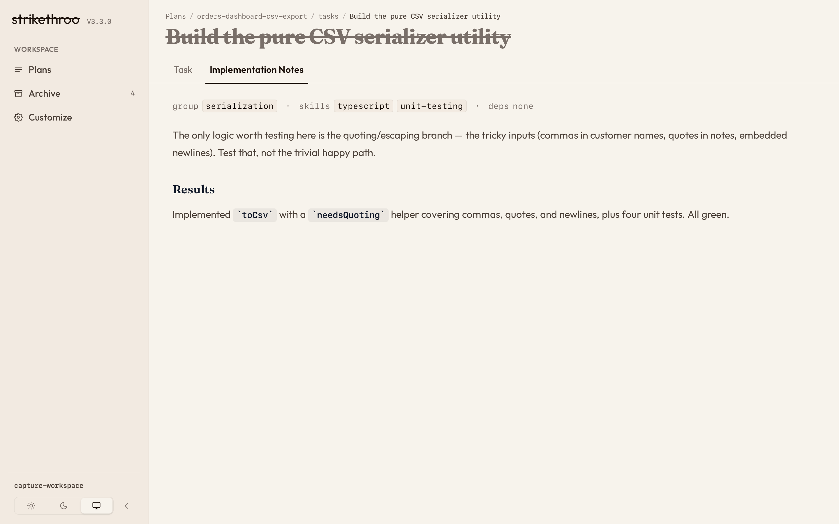 Task Detail, Implementation Notes